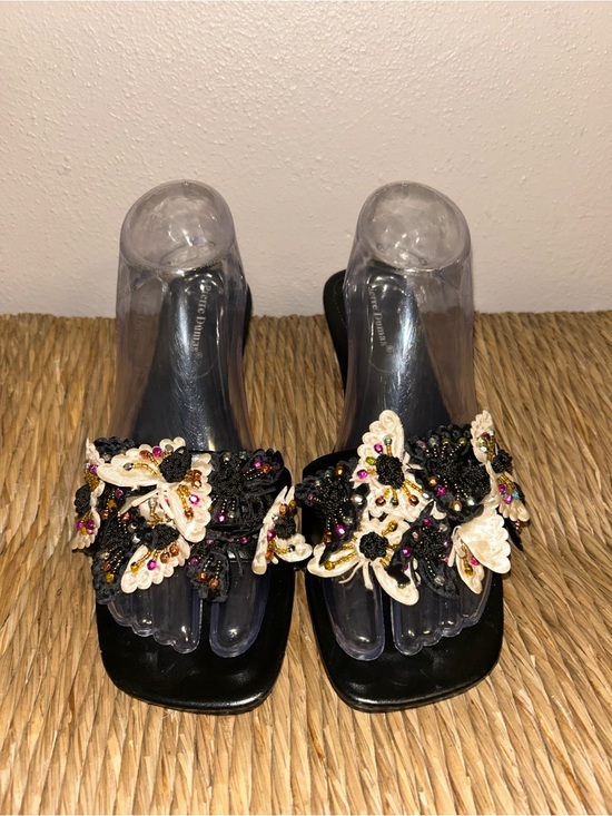 petro dumas Shoes - butterfly embellished Y2k wedge Beaded Black sequined Floral Slide Sandals